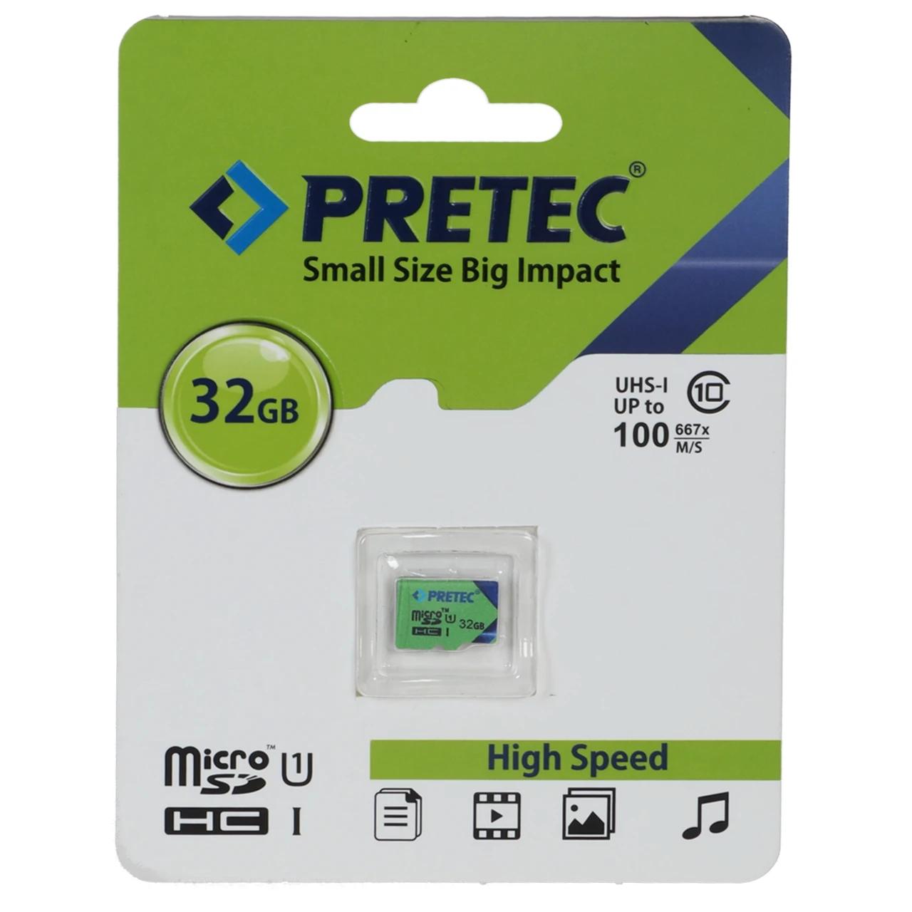 کارت حافظه Pretec MICROSDHC مدل 667X کلاس U1 سرعت 100MB/s ظرفیت 32GB - (گارانتی فراگامان)