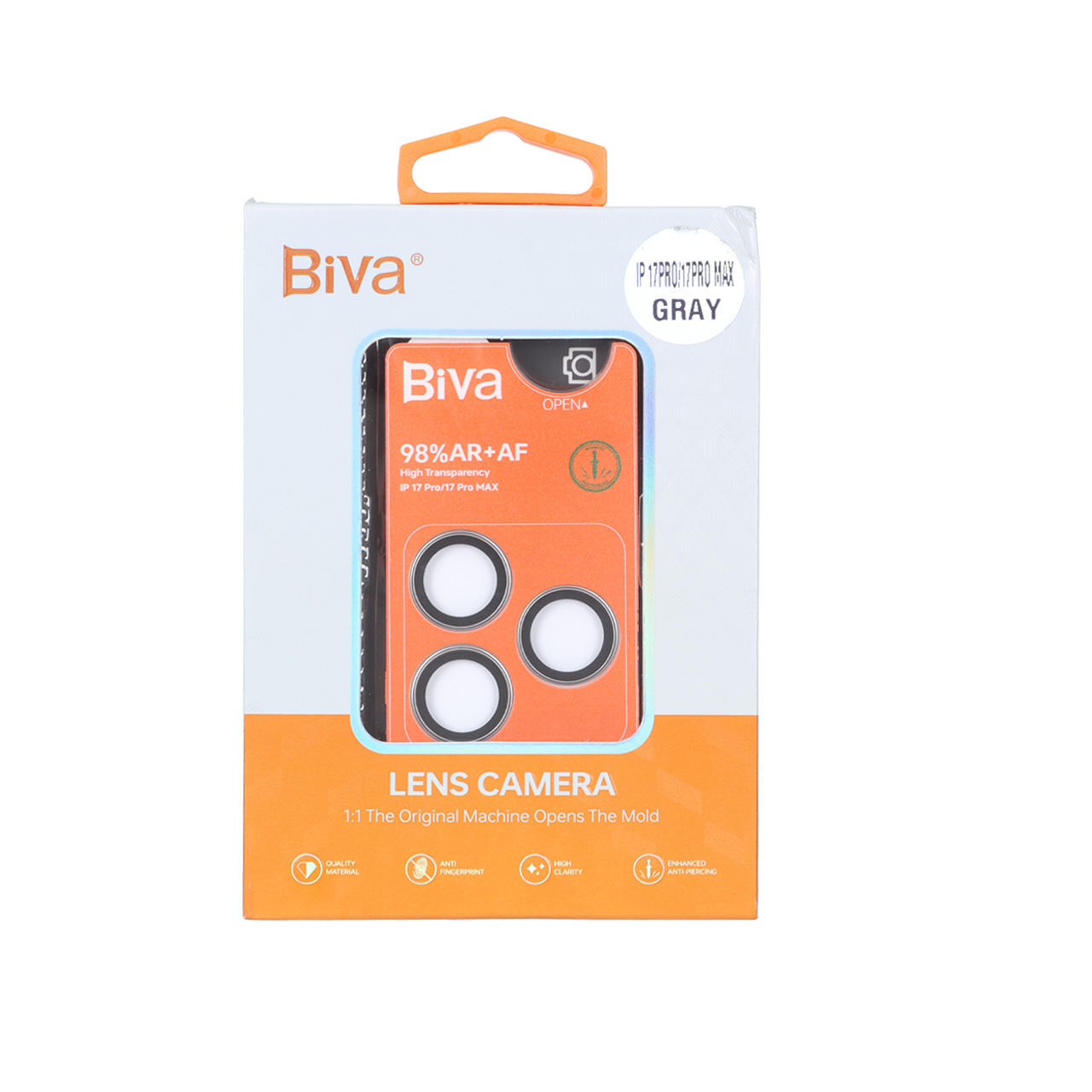 محافظ لنز رینگی اورجینال Biva شابلون دار Apple iPhone 17 Pro Max / iPhone 17 Pro - خاکستری (پک دار)