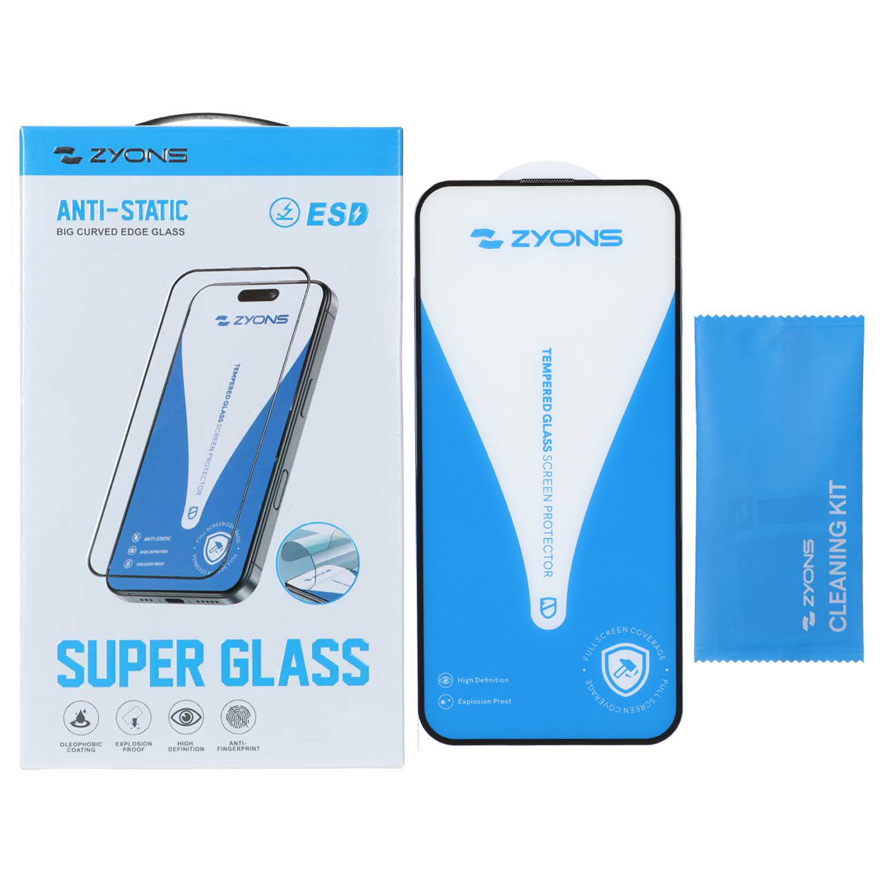 محافظ صفحه نمایش شیشه ای Full Cover ESD Anti Static - Zyons SG مدل Apple iPhone 15 Pro Max (پک دار)