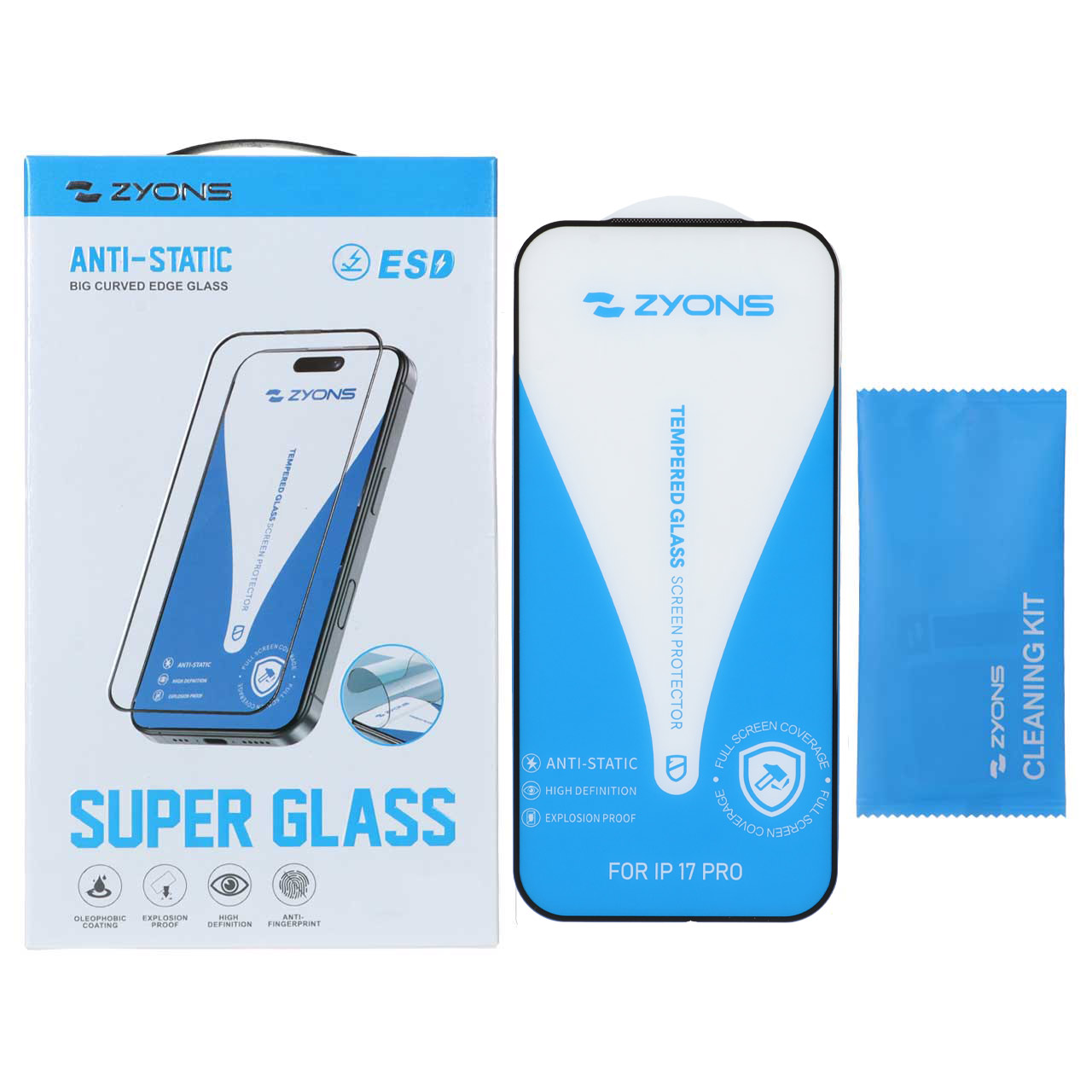 محافظ صفحه نمایش شیشه ای Full Cover ESD Anti Static - Zyons SG مدل Apple iPhone 17 Pro (پک دار)