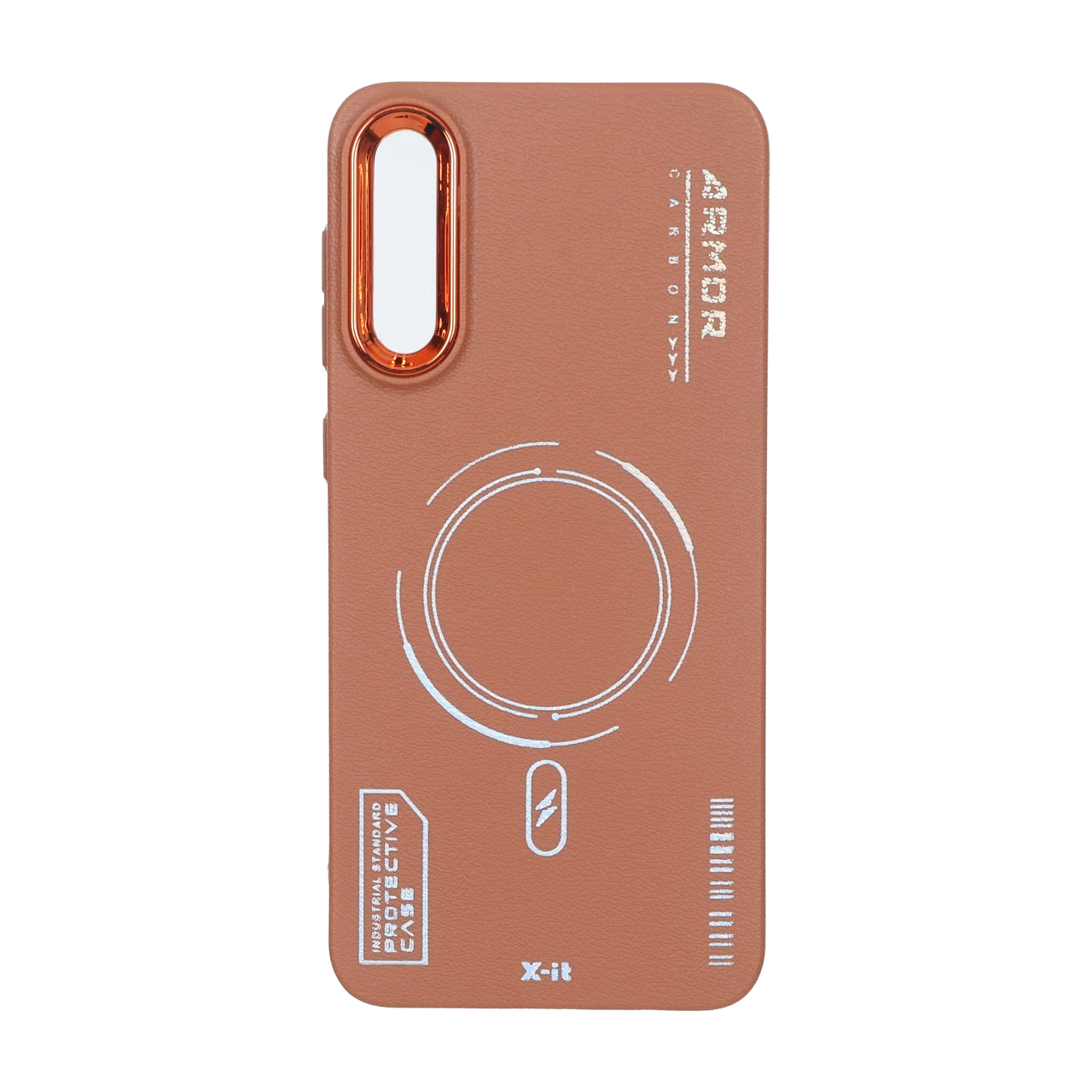 قاب Armor لنز متال Texture طرح مگ سیف Samsung Galaxy A50 / A50s / A30s - قهوه ای