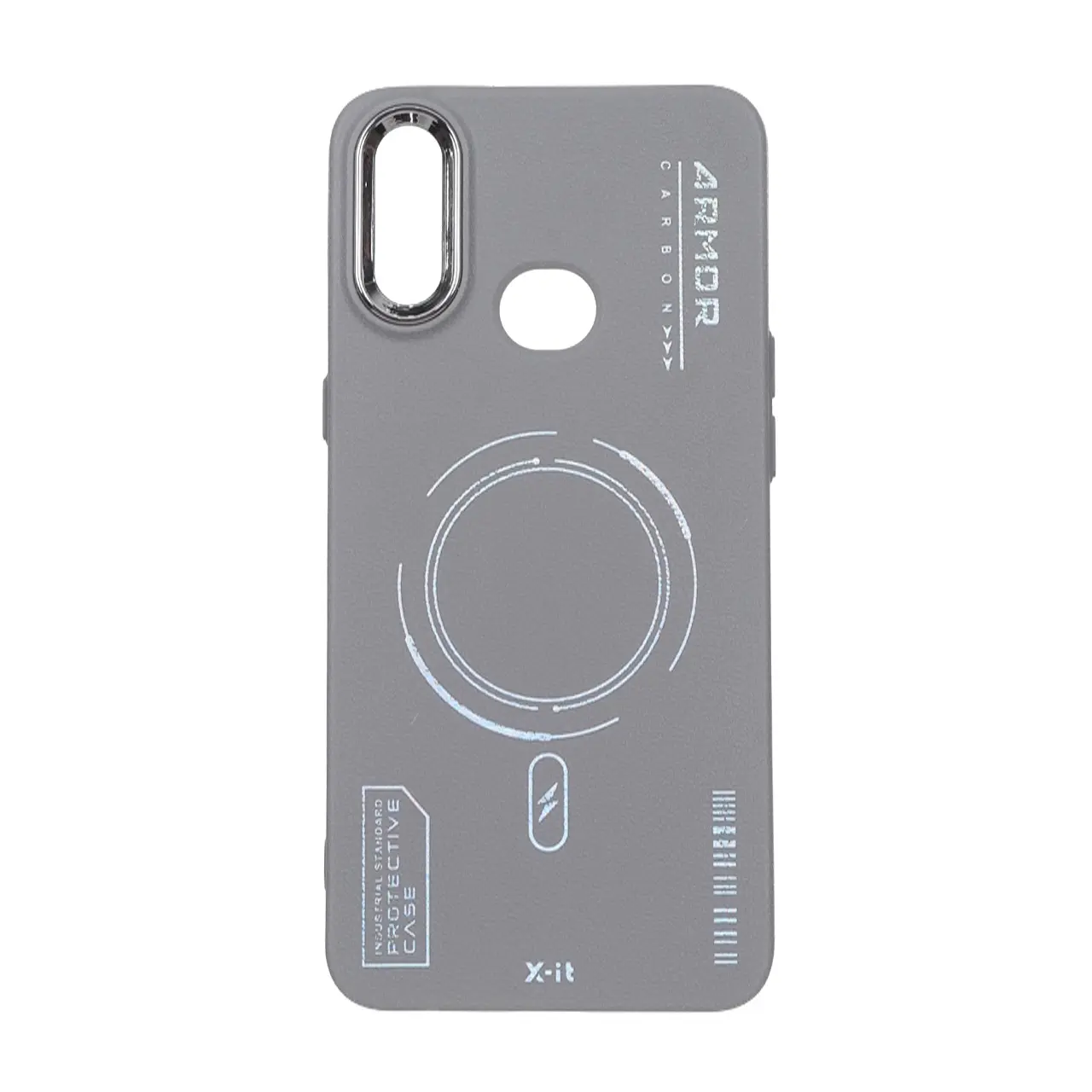 قاب Armor لنز متال Texture طرح مگ سیف Samsung Galaxy A10s - خاکستری