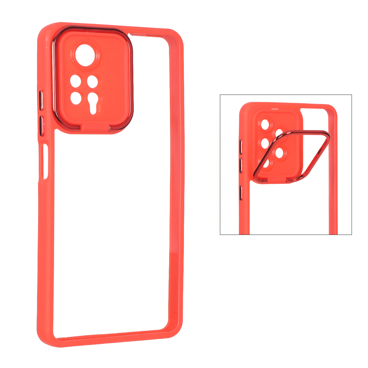 قاب شفاف New skin استند دار Xiaomi Redmi Note 12 Pro 4G / Redmi Note 11 Pro - قرمز