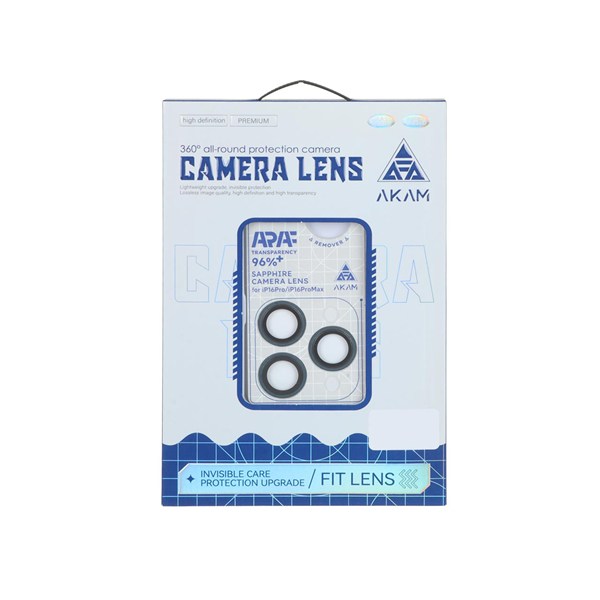محافظ لنز رینگی اورجینال Akam شابلون دار Apple iPhone 15 Pro Max / iPhone 15 Pro - سرمه ای (پک دار)