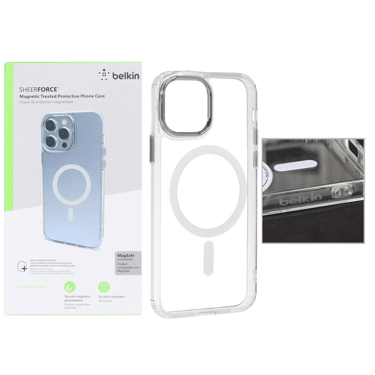 قاب اورجینال belkin شفاف Magsafe مدل Apple iPhone 15 / iPhone 14 / iPhone 13 (پک دار)