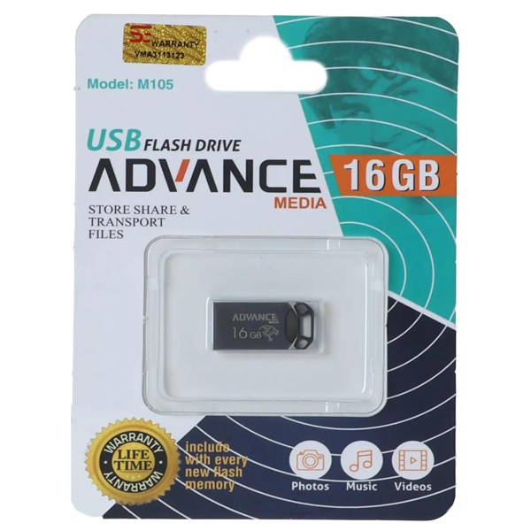 فلش مموری Advance Media مدل M105 USB2.0 ظرفیت 16GB - مشکی