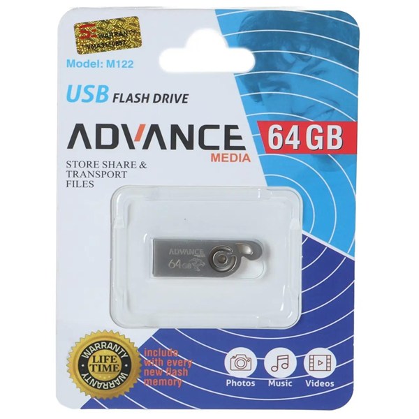 فلش مموری Advance Media مدل M122 USB2.0 ظرفیت 64GB - نقره ای