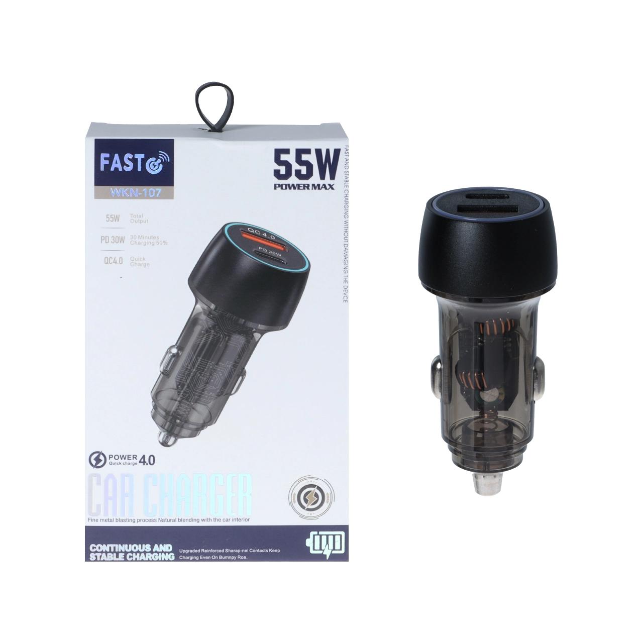 شارژر فندکی PD و فست دو پورت Fast مدل WKN-107 55W - مشکی - KZN (اصل چین)