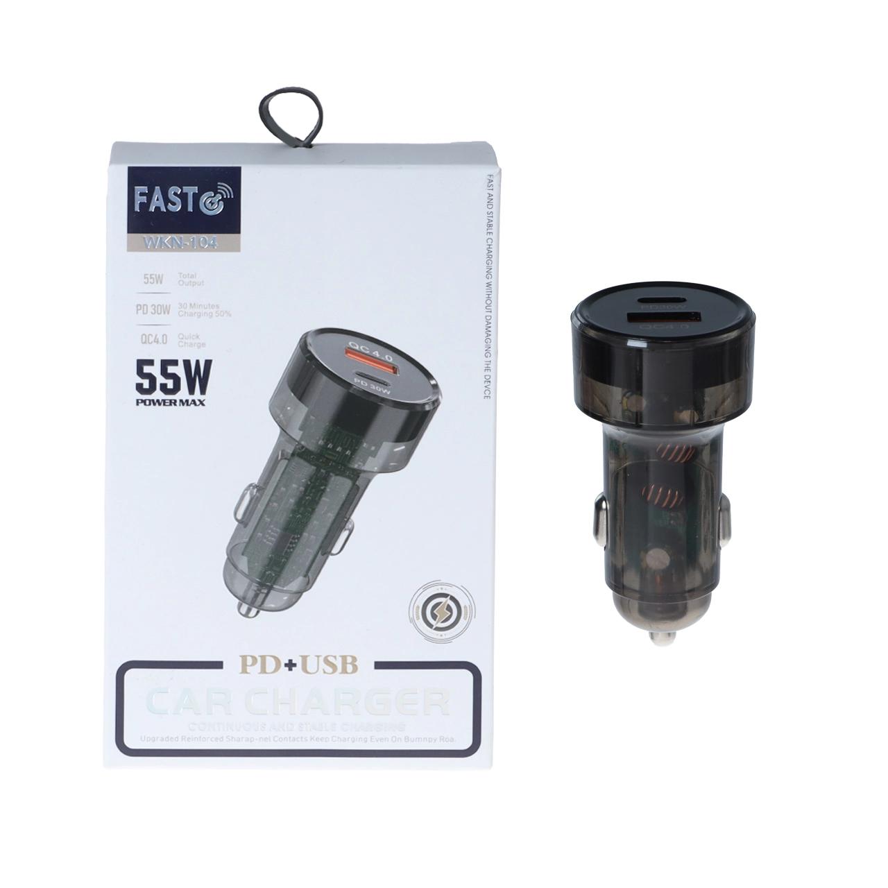 شارژر فندکی PD و فست دو پورت Fast مدل WKN-104 55W - مشکی - KZN (اصل چین)