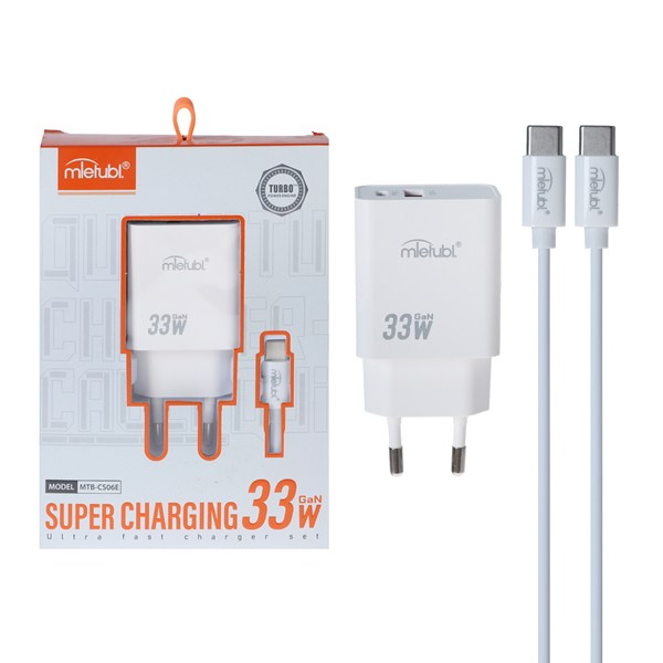 شارژر دیواری فست دو پورت Mietubl مدل MTB-CS06E 33W به همراه کابل شارژ Type-C To Type-C - سفید (گارانتی شش ماهه AZR)