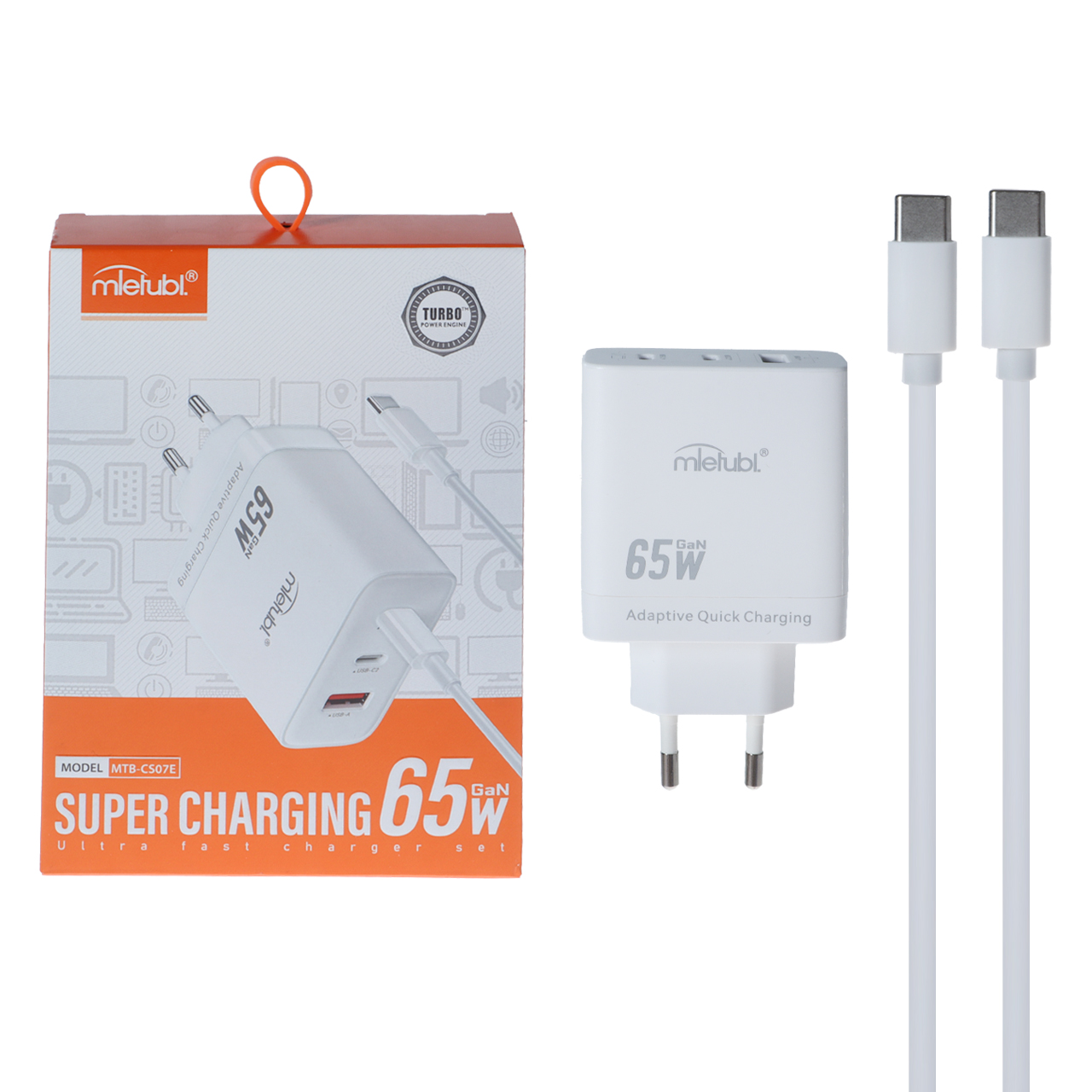 شارژر دیواری PD و فست سه پورت Mietubl مدل MTB-CS07E 65W به همراه کابل شارژ Type-C To Type-C - سفید (گارانتی شش ماهه AZR)