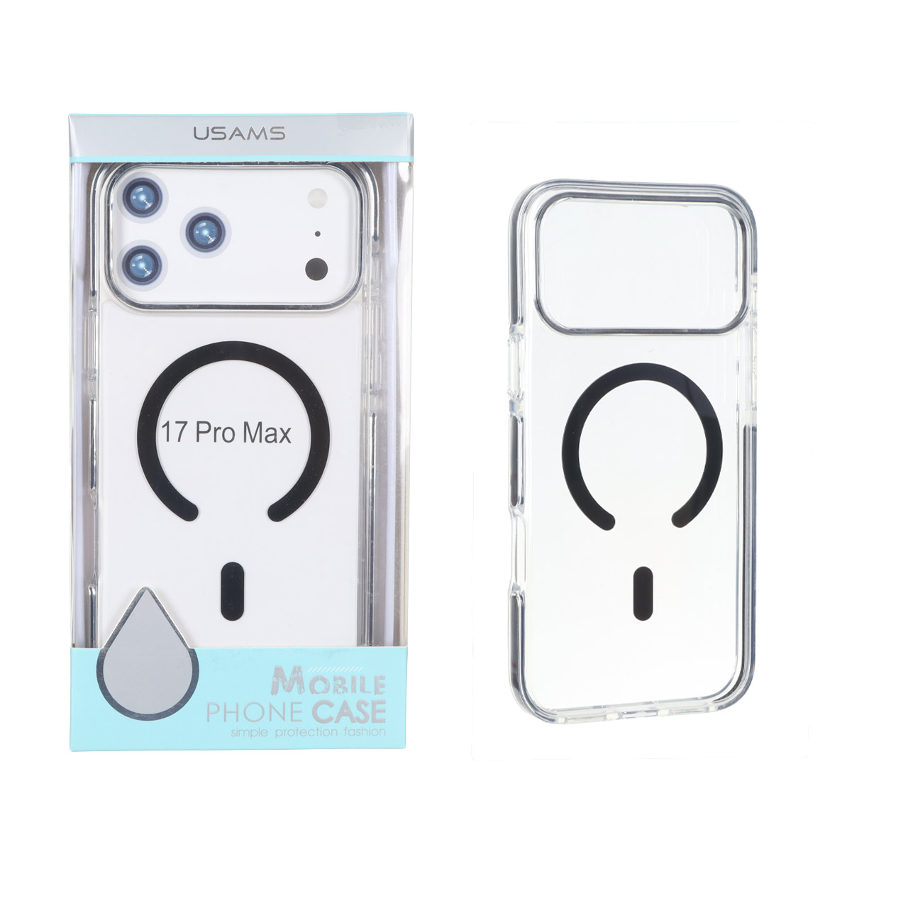 قاب اورجینال Usams پشت سخت شفاف MagSafe دور رنگی Apple iPhone 17 Pro Max - مشکی (پک دار)