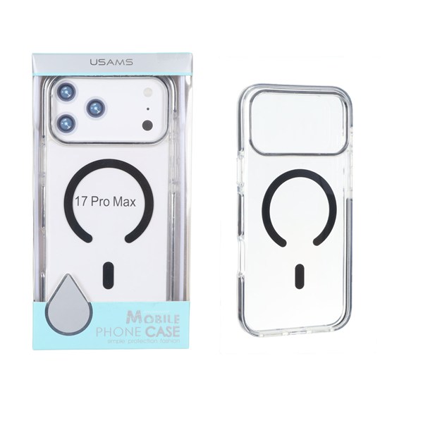 قاب اورجینال Usams پشت سخت شفاف MagSafe دور رنگی Apple iPhone 17 Pro Max - مشکی (پک دار)