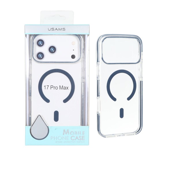 قاب اورجینال Usams پشت سخت شفاف MagSafe دور رنگی Apple iPhone 17 Pro Max - سرمه ای (پک دار)