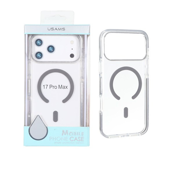 قاب اورجینال Usams پشت سخت شفاف MagSafe دور رنگی Apple iPhone 17 Pro Max - خاکستری (پک دار)