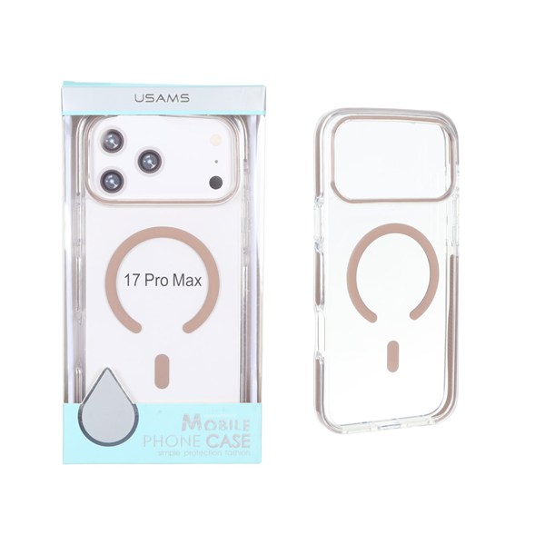 قاب اورجینال Usams پشت سخت شفاف MagSafe دور رنگی Apple iPhone 17 Pro Max - صحرایی (پک دار)