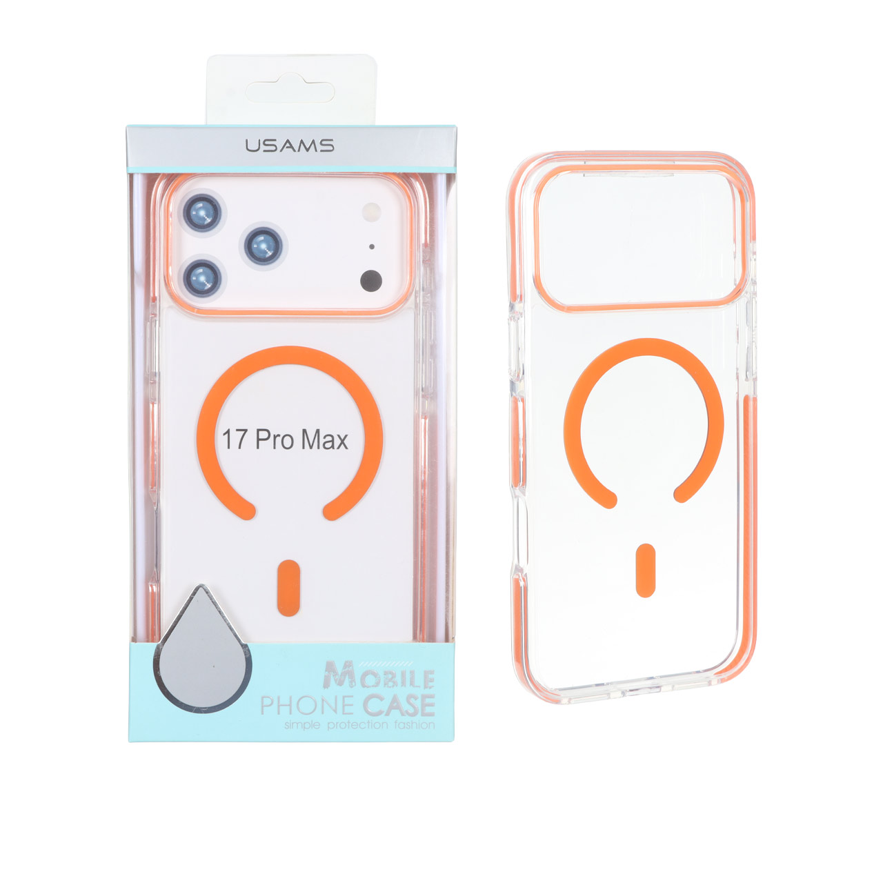 قاب اورجینال Usams پشت سخت شفاف MagSafe دور رنگی Apple iPhone 17 Pro Max - نارنجی (پک دار)