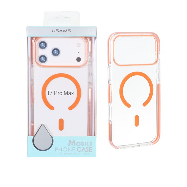 قاب اورجینال Usams پشت سخت شفاف MagSafe دور رنگی Apple iPhone 17 Pro Max - نارنجی (پک دار)