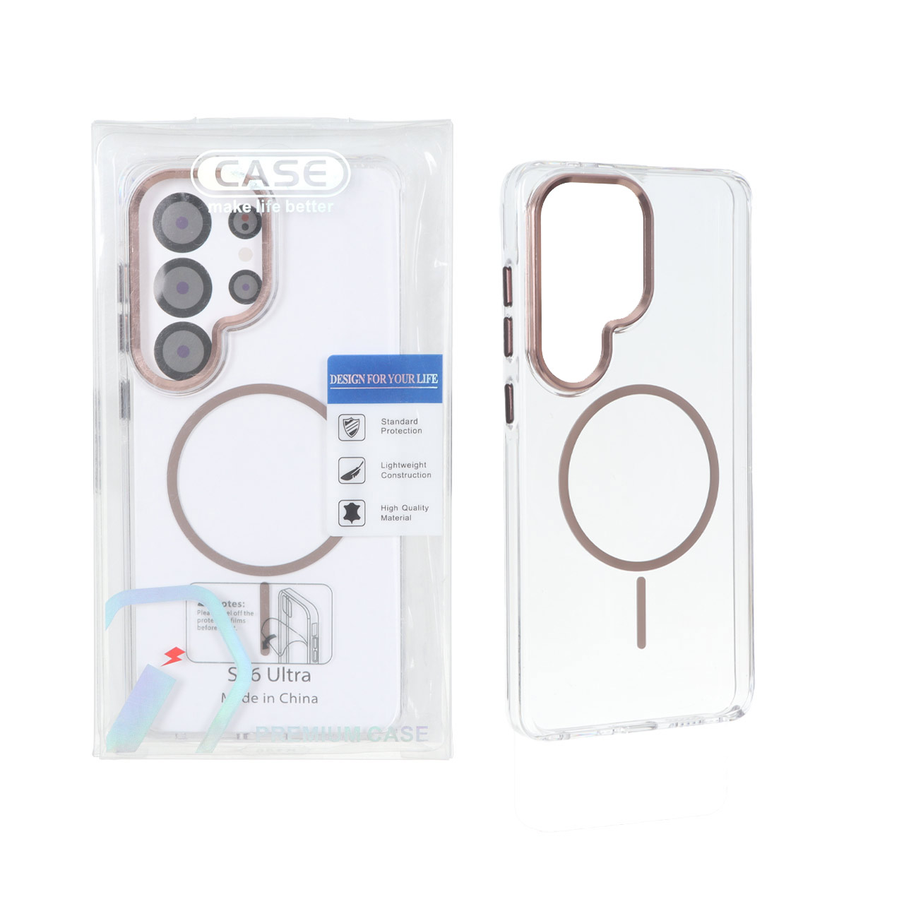 قاب اورجینال Premium Case کریستالی MagSafe لنز فلزی Samsung Galaxy S26 Ultra - نسکافه ای (پک دار)