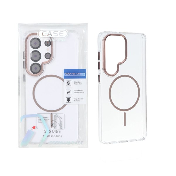 قاب اورجینال Premium Case کریستالی MagSafe لنز فلزی Samsung Galaxy S26 Ultra - نسکافه ای (پک دار)