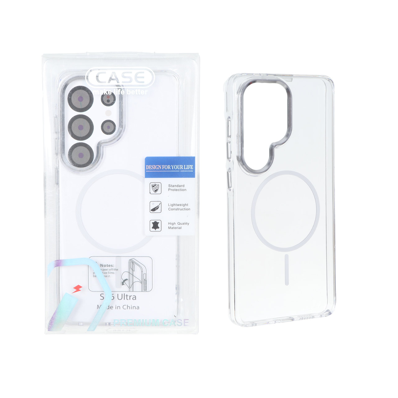 قاب اورجینال Premium Case کریستالی MagSafe لنز فلزی Samsung Galaxy S26 Ultra - نقره ای (پک دار)