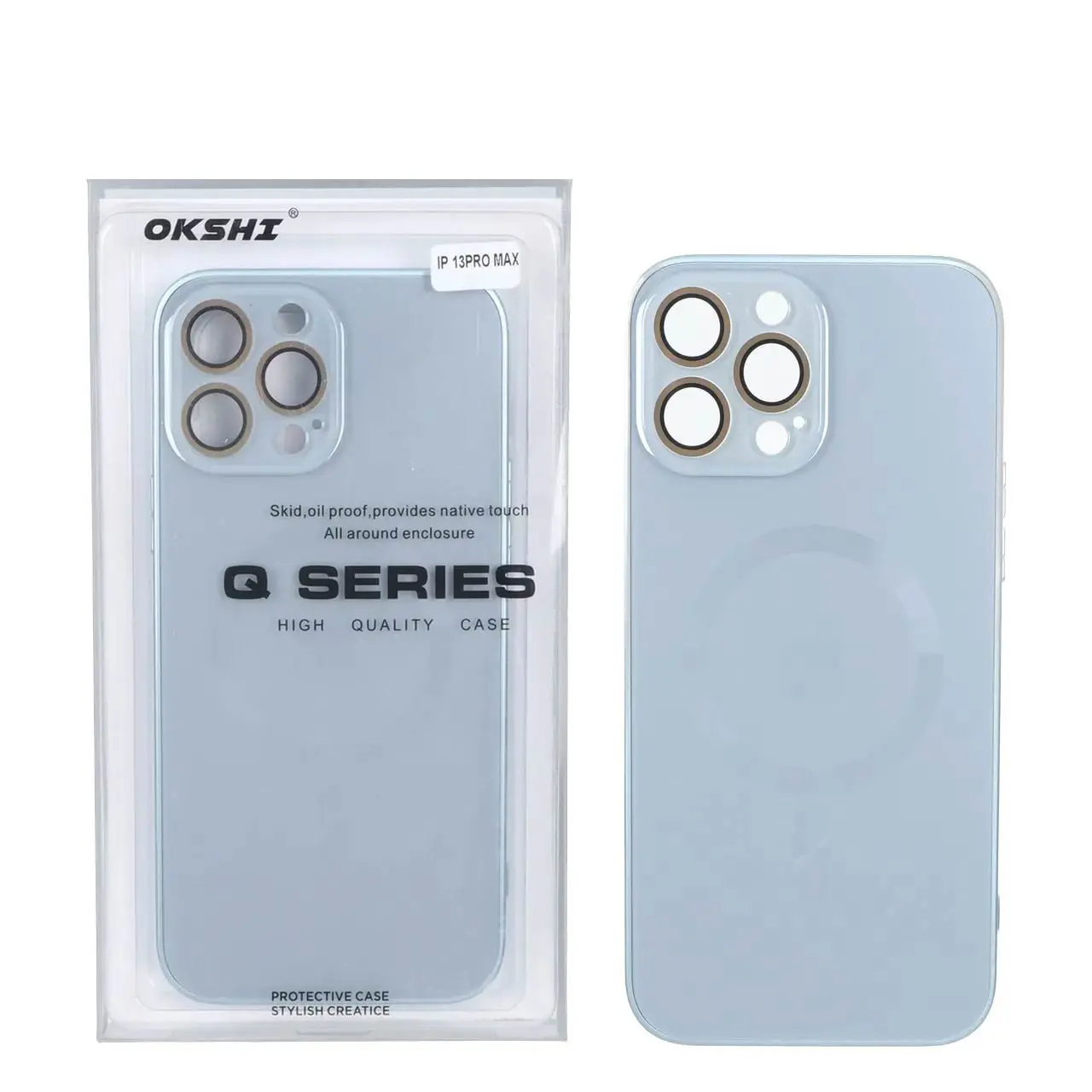 قاب اورجینال PVD MagSafe Qseries ضدخش لنز گلس دار Apple iPhone 13 Pro Max - آبی (پک دار)