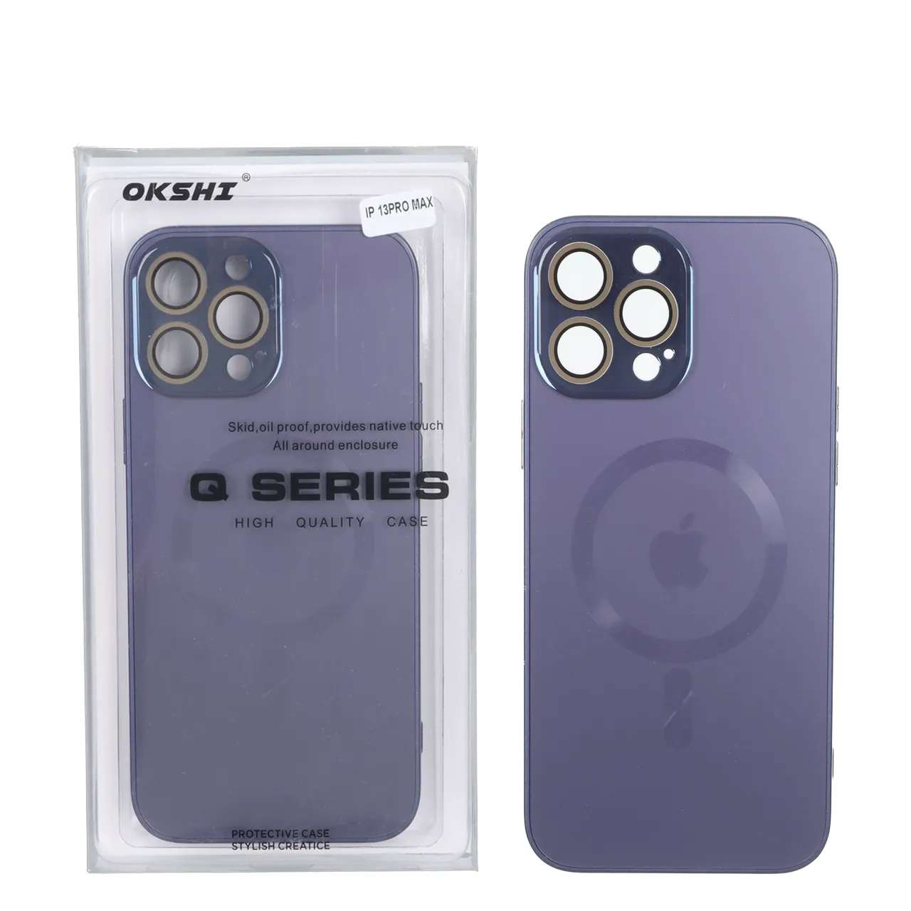 قاب اورجینال PVD MagSafe Qseries ضدخش لنز گلس دار Apple iPhone 13 Pro Max - بنفش (پک دار)