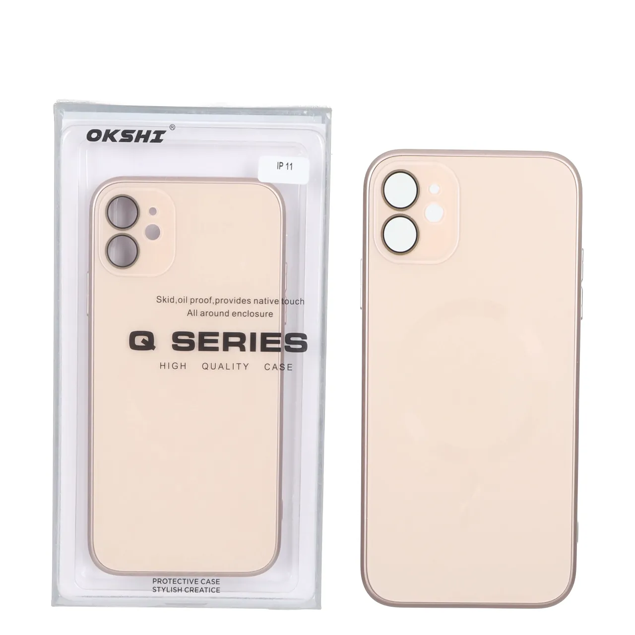 قاب اورجینال PVD MagSafe Qseries ضدخش لنز گلس دار Apple iPhone 11 - صحرایی (پک دار)