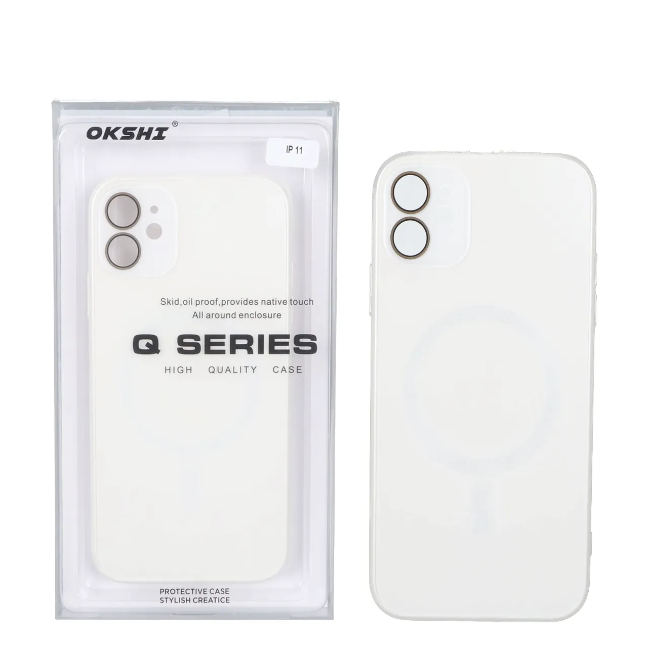 قاب اورجینال PVD MagSafe Qseries ضدخش لنز گلس دار Apple iPhone 11 - سفید (پک دار)