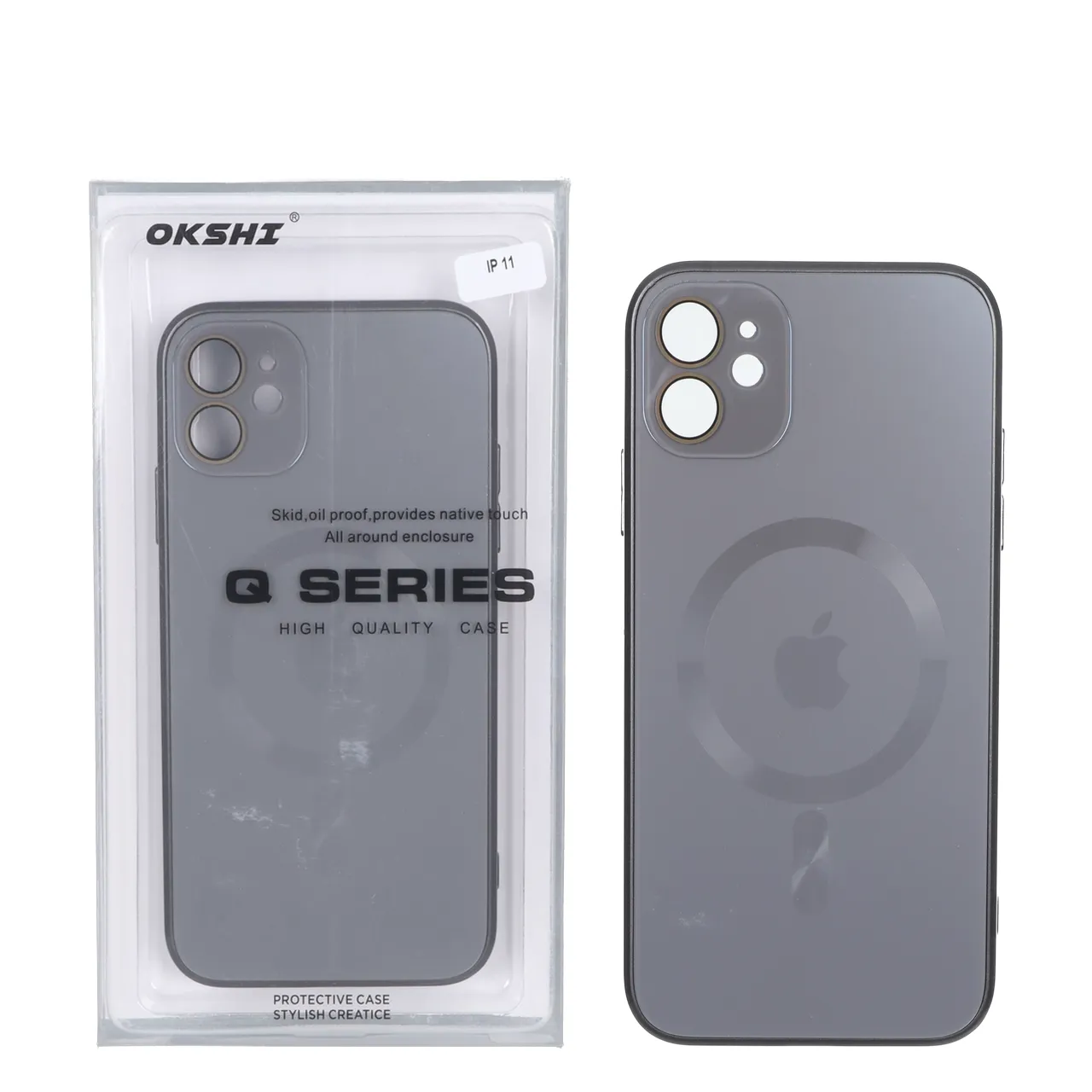 قاب اورجینال PVD MagSafe Qseries ضدخش لنز گلس دار Apple iPhone 11 - خاکستری (پک دار)