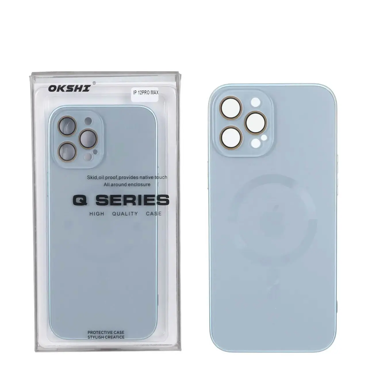 قاب اورجینال PVD MagSafe Qseries ضدخش لنز گلس دار Apple iPhone 12 Pro Max - آبی (پک دار)