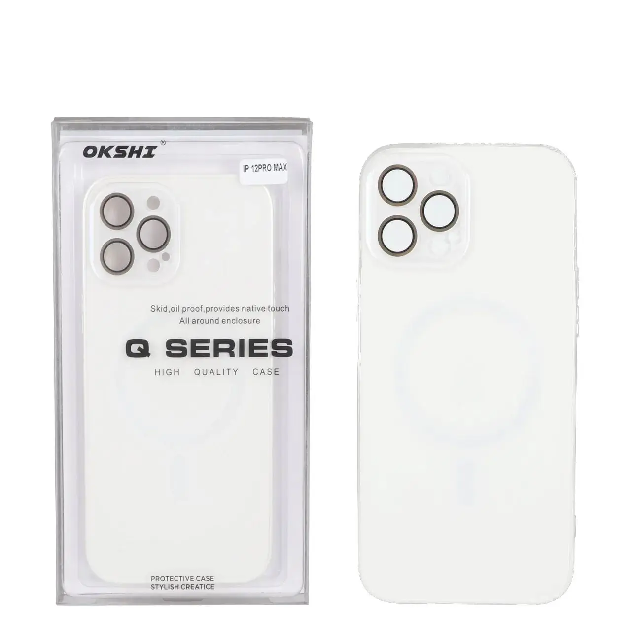 قاب اورجینال PVD MagSafe Qseries ضدخش لنز گلس دار Apple iPhone 12 Pro Max - سفید (پک دار)