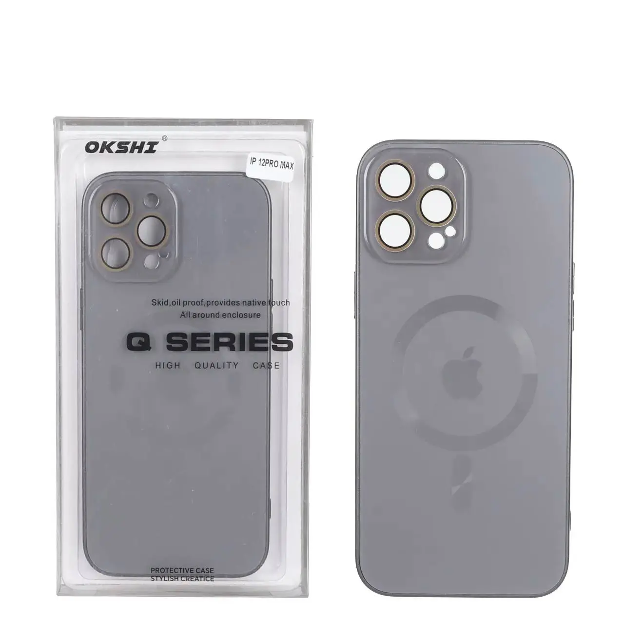 قاب اورجینال PVD MagSafe Qseries ضدخش لنز گلس دار Apple iPhone 12 Pro Max - خاکستری (پک دار)