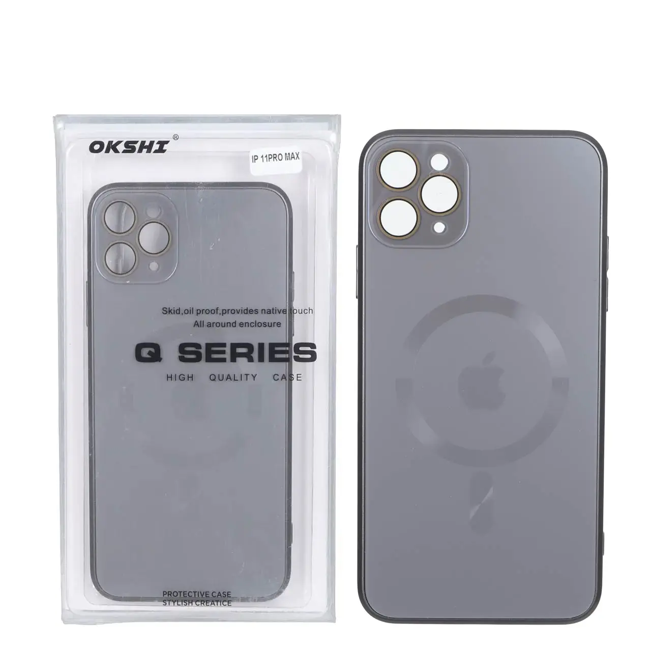 قاب اورجینال PVD MagSafe Qseries ضدخش لنز گلس دار Apple iPhone 11 Pro Max - خاکستری (پک دار)