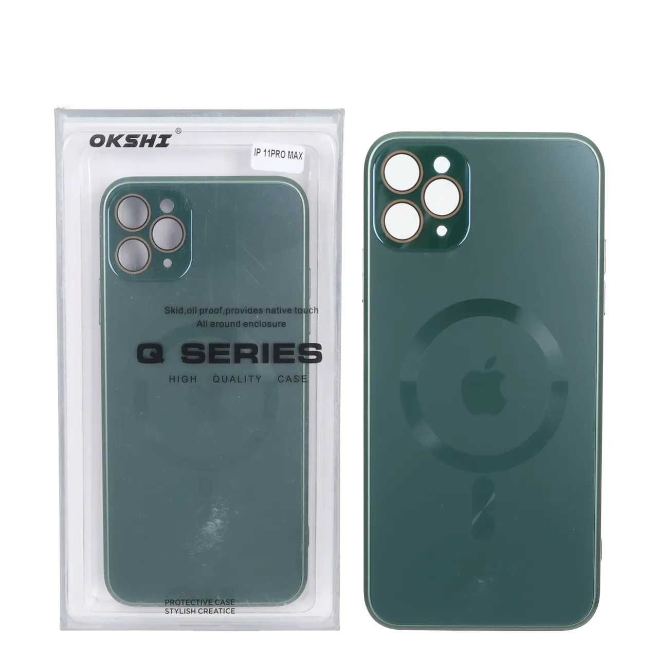 قاب اورجینال PVD MagSafe Qseries ضدخش لنز گلس دار Apple iPhone 11 Pro Max - سبز (پک دار)