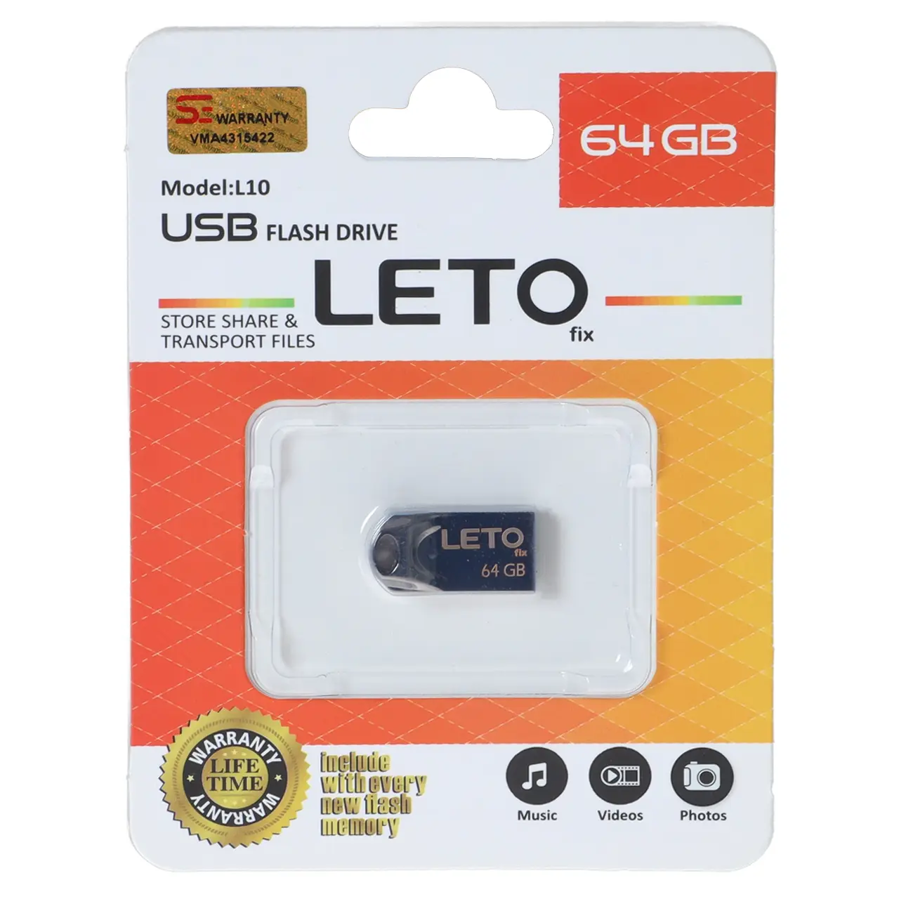 فلش مموری Leto Fix مدل L10 USB2.0 ظرفیت 64GB - مشکی