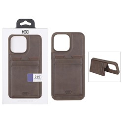 قاب اورجینال HDD چرمی جاکارتی مگنتی استندشو Apple iPhone 14 Pro - صحرایی (پک دار)