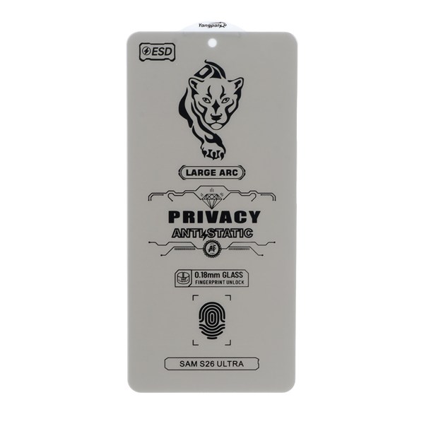 محافظ صفحه نمایش شیشه ای YongPoly 360 ESD Privacy بدون حاشیه Samsung Galaxy S26 Ultra