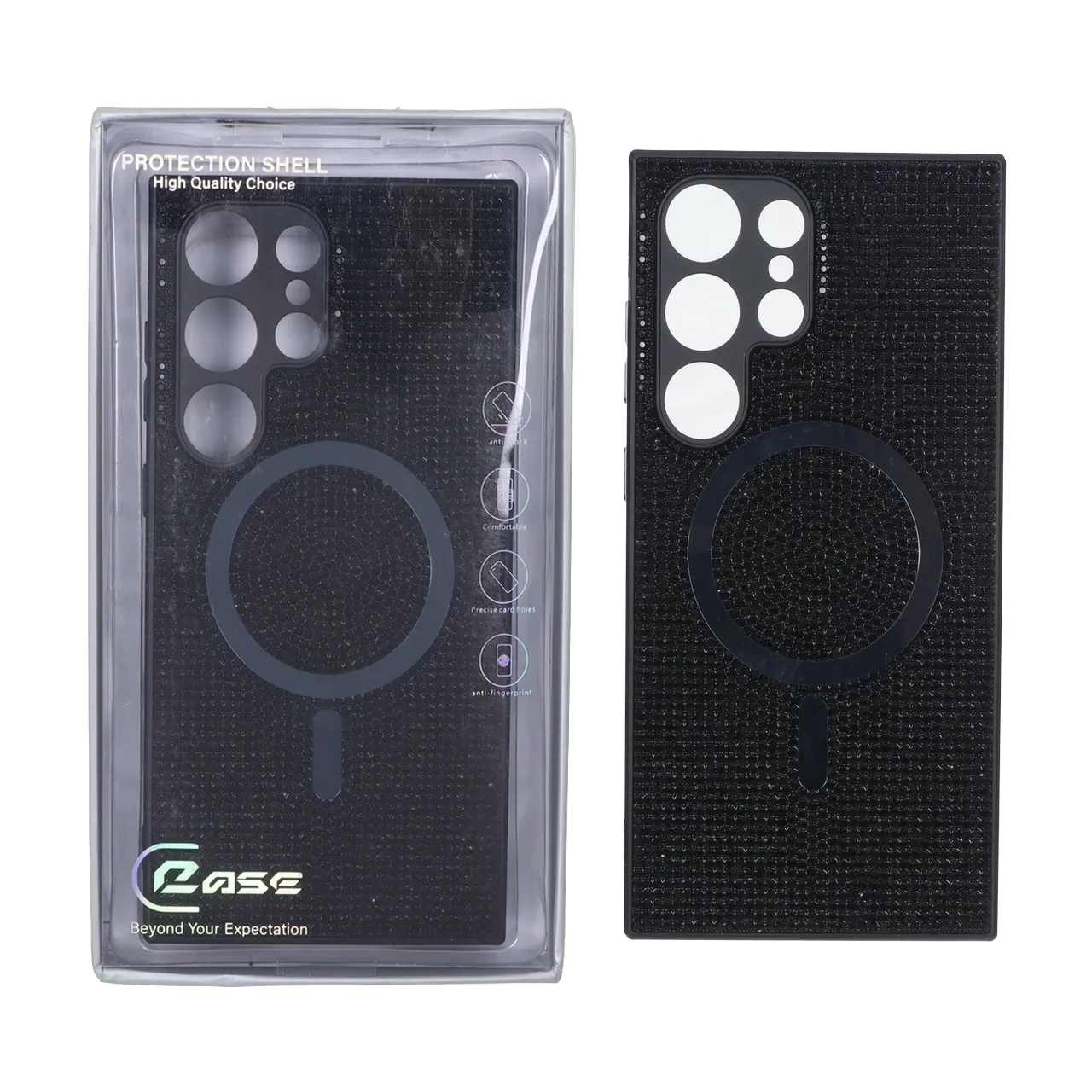 قاب C Case نگین دار MagSafe هولوگرامی محافظ لنزدار Samsung Galaxy S24 Ultra - مشکی (پک دار)