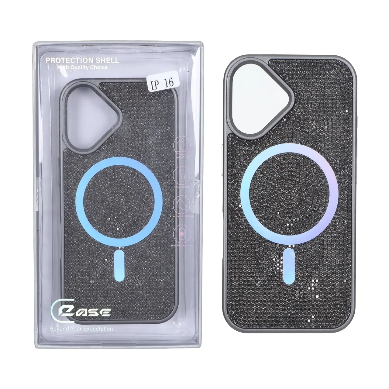 قاب C Case نگین دار MagSafe هولوگرامی محافظ لنزدار Apple iPhone 16 - خاکستری (پک دار)