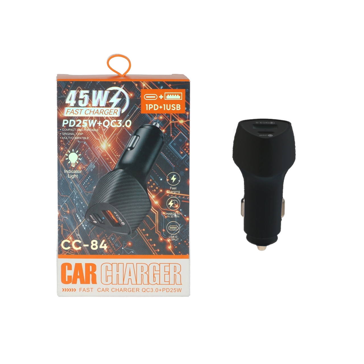 شارژر فندکی PD و فست دو پورت مدل CC-84 45W - مشکی - پک ضعیف -  DST (گارانتی شش ماهه)