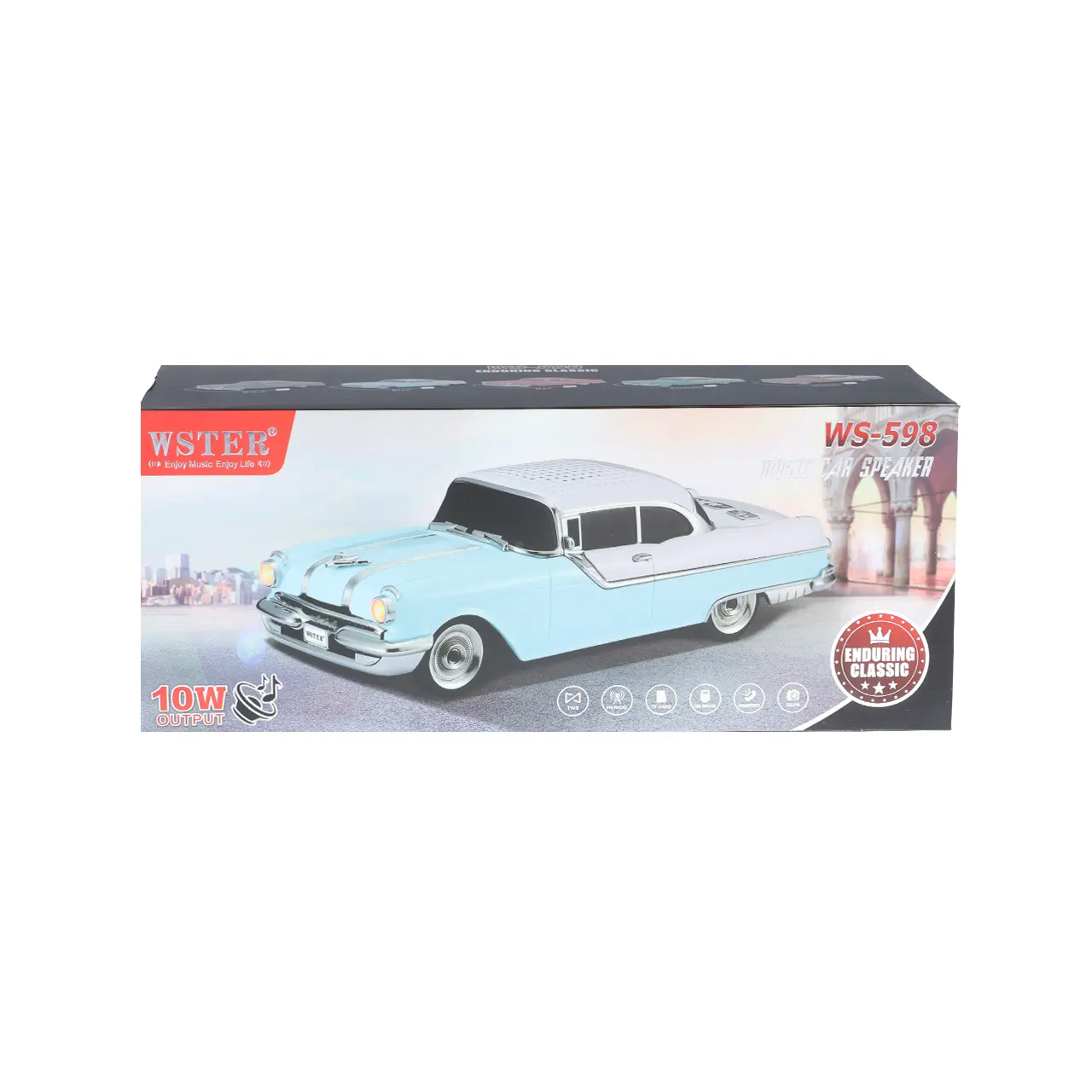 اسپیکر بی سیم طرح ماشین کلاسیک WSTER مدل WS-598 - مشکی قرمز - MMX