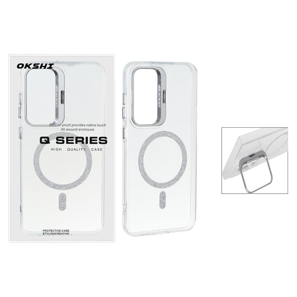 قاب Bracket شفاف Magsafe اکلیلی Samsung Galaxy S24 FE - نقره ای (پک دار)
