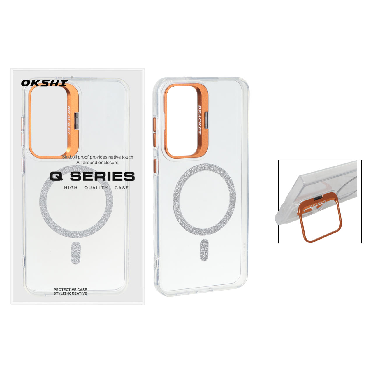 قاب Bracket شفاف Magsafe اکلیلی Samsung Galaxy S24 FE - نارنجی (پک دار)