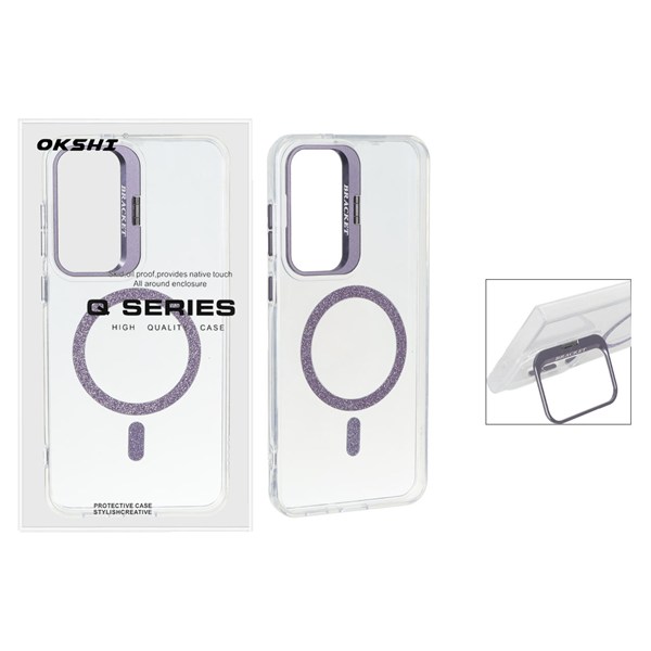 قاب Bracket شفاف Magsafe اکلیلی Samsung Galaxy S25 FE - بنفش (پک دار)