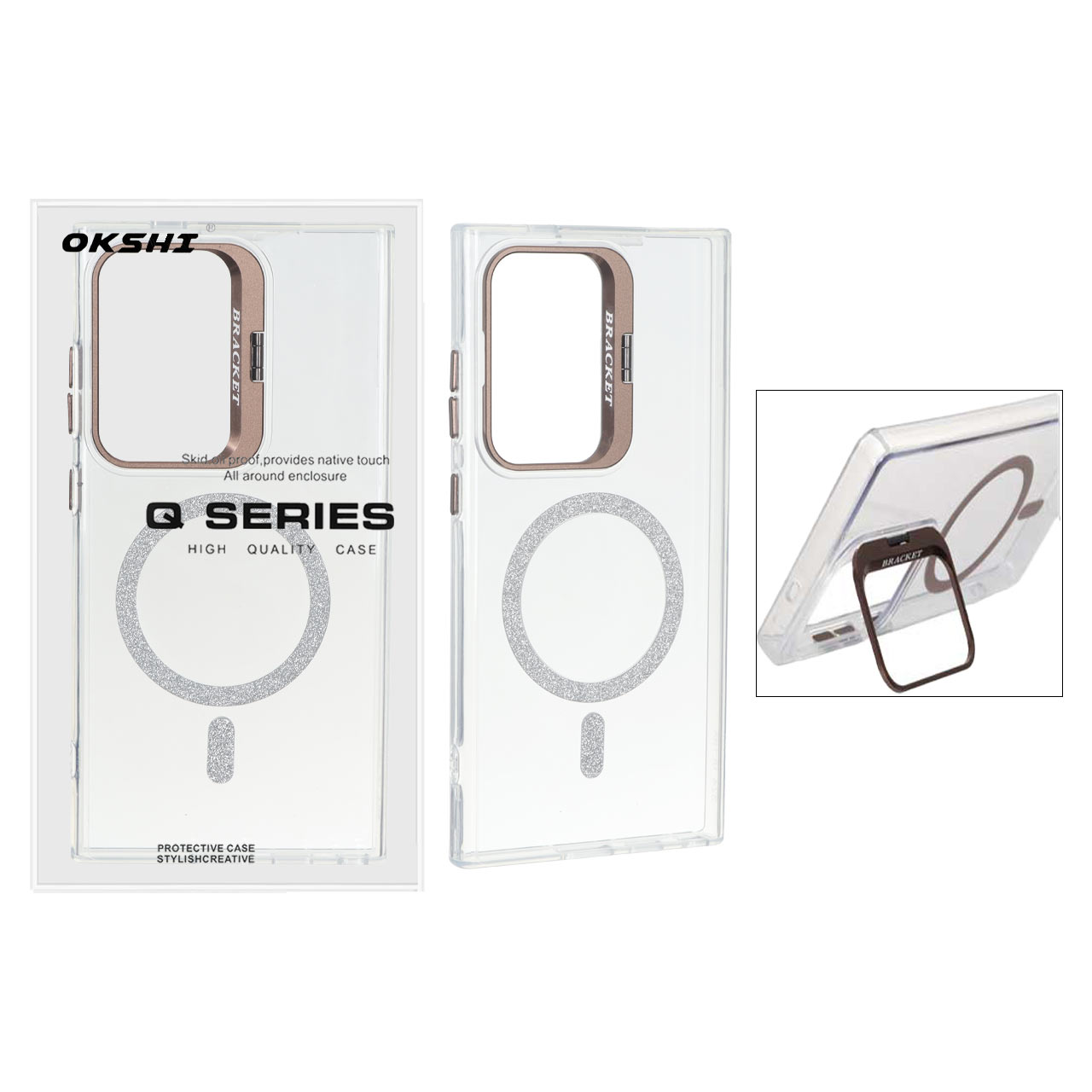 قاب Bracket شفاف Magsafe اکلیلی Samsung Galaxy S24 Ultra - قهوه ای (پک دار)