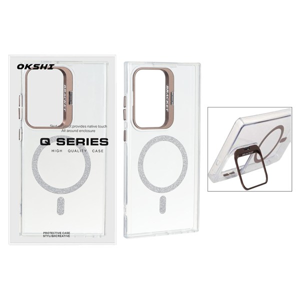 قاب Bracket شفاف Magsafe اکلیلی Samsung Galaxy S24 Ultra - قهوه ای (پک دار)