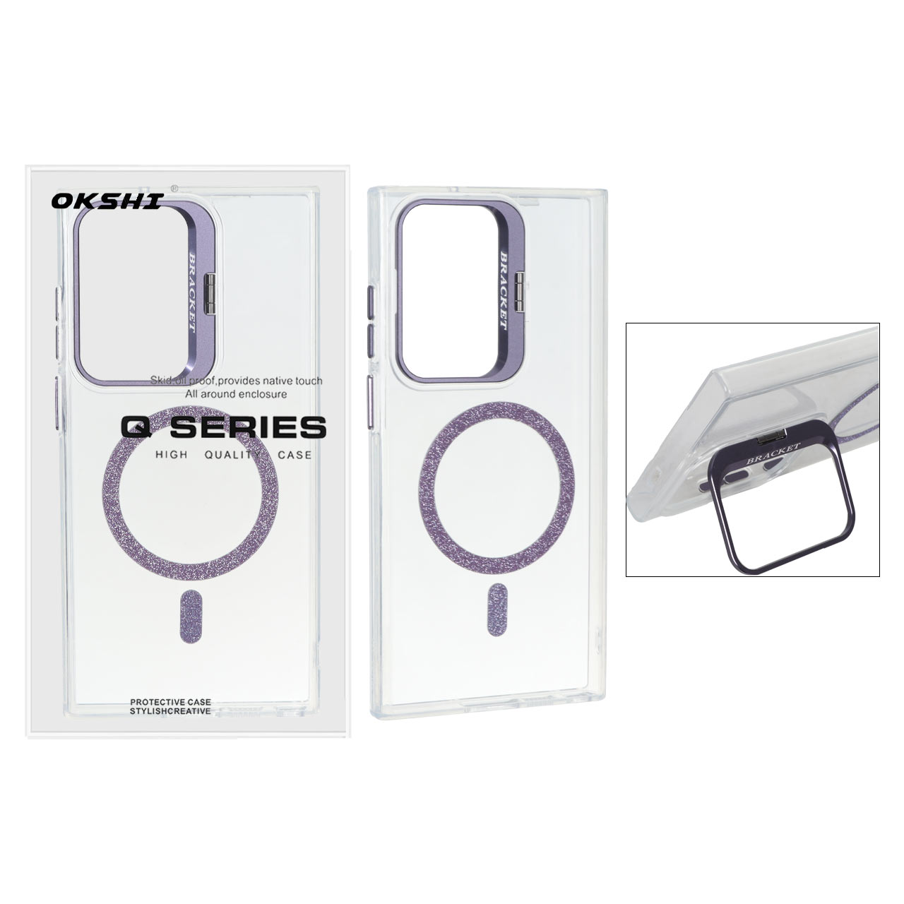 قاب Bracket شفاف Magsafe اکلیلی Samsung Galaxy S23 Ultra - بنفش (پک دار)
