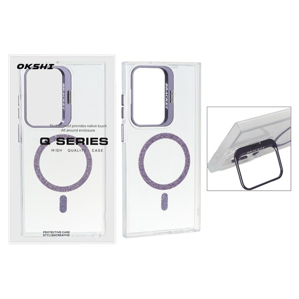 قاب Bracket شفاف Magsafe اکلیلی Samsung Galaxy S23 Ultra - بنفش (پک دار)