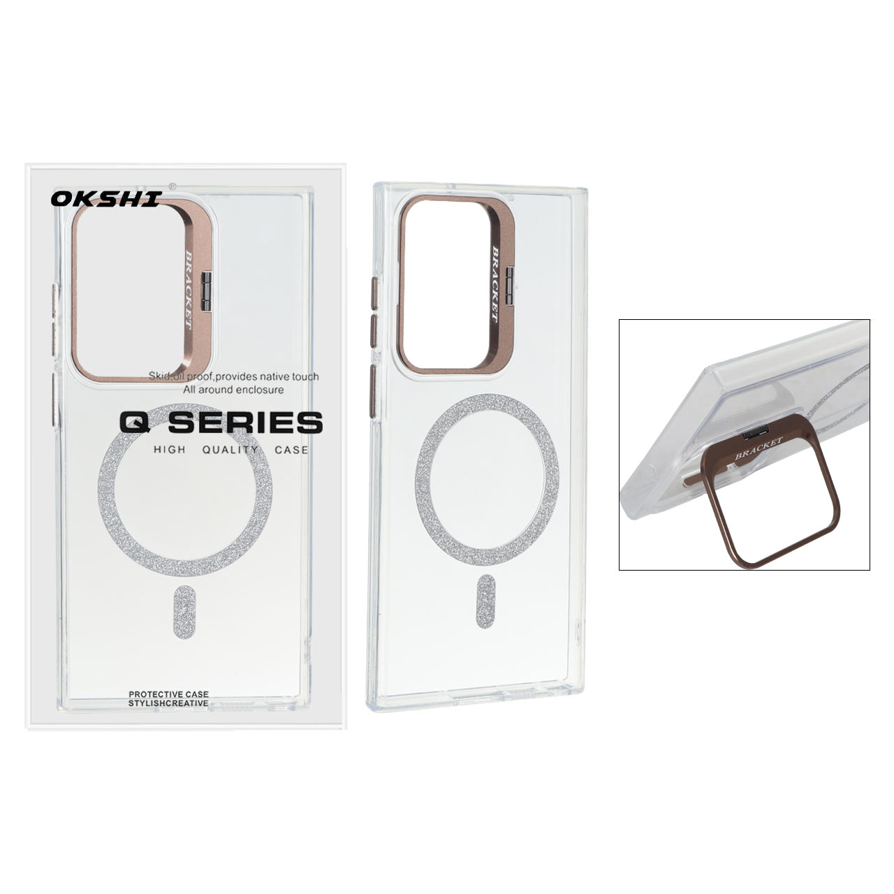 قاب Bracket شفاف Magsafe اکلیلی Samsung Galaxy S23 Ultra - قهوه ای (پک دار)